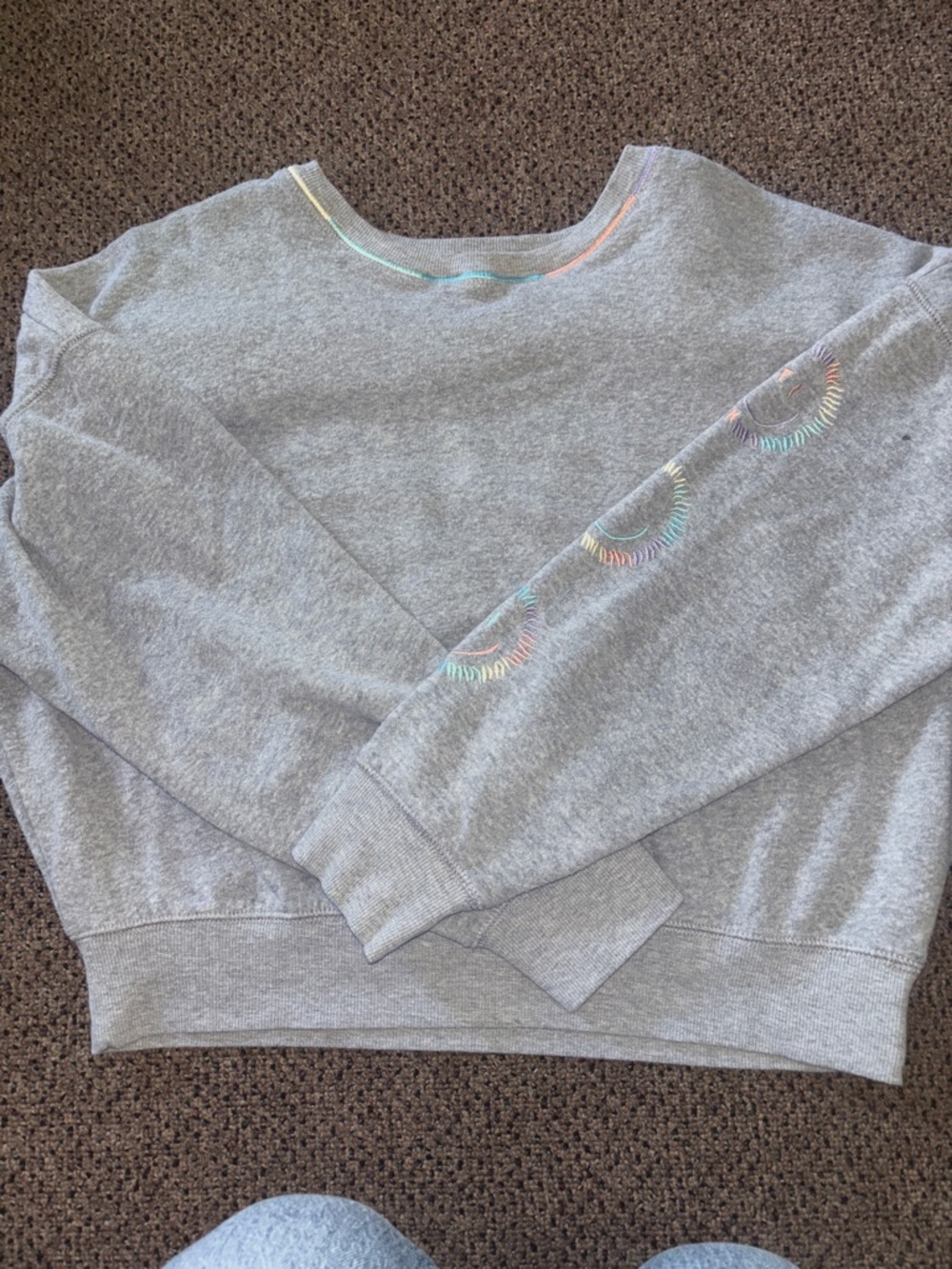 Ocean Drive Gray Crewneck with Pastel Embroidery